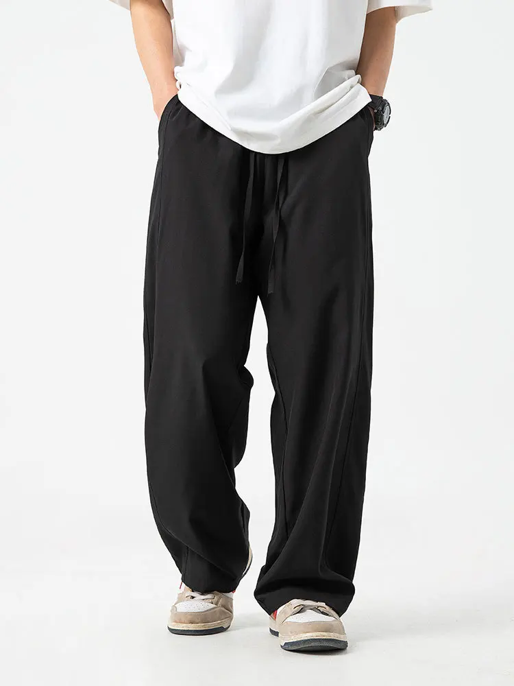 2026 Men's Ice Silk Wide Leg Pants Thin Man Black Comfortable Quick Drying Pants Summer Loose Casual Streetwear Loose Trouser