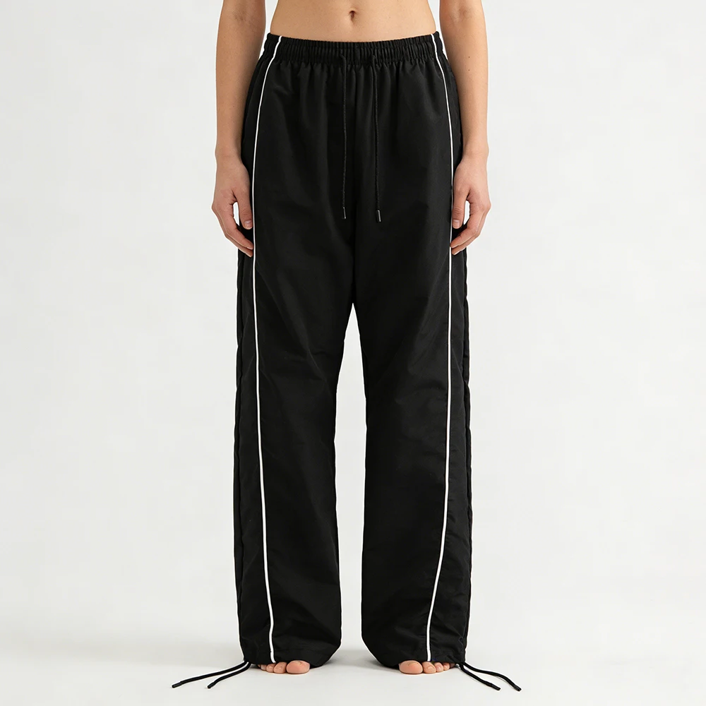 Men's Black Baggy Track Pants White Side Stripe Adjustable Hem Drawstring Four Seasons Outdoor Recreation Trekking Gym Training
