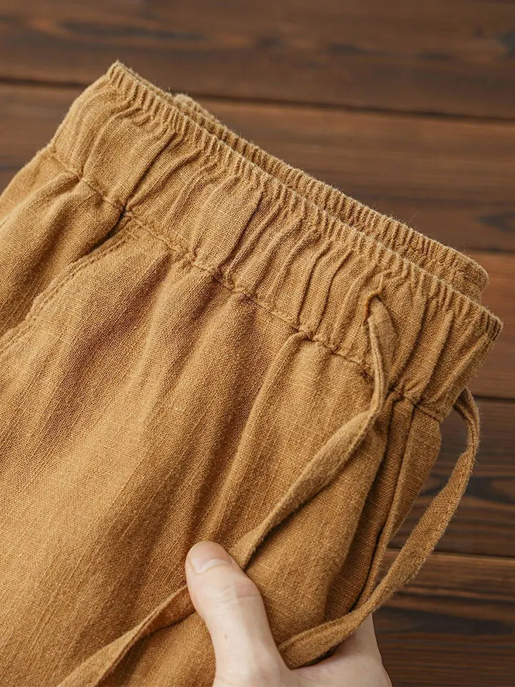 Straight Casual Cotton Linen Pants Men Wide Leg Lightweight Baggy Cotton Sweatpants Male Sport Jogger Straight Work Trousers