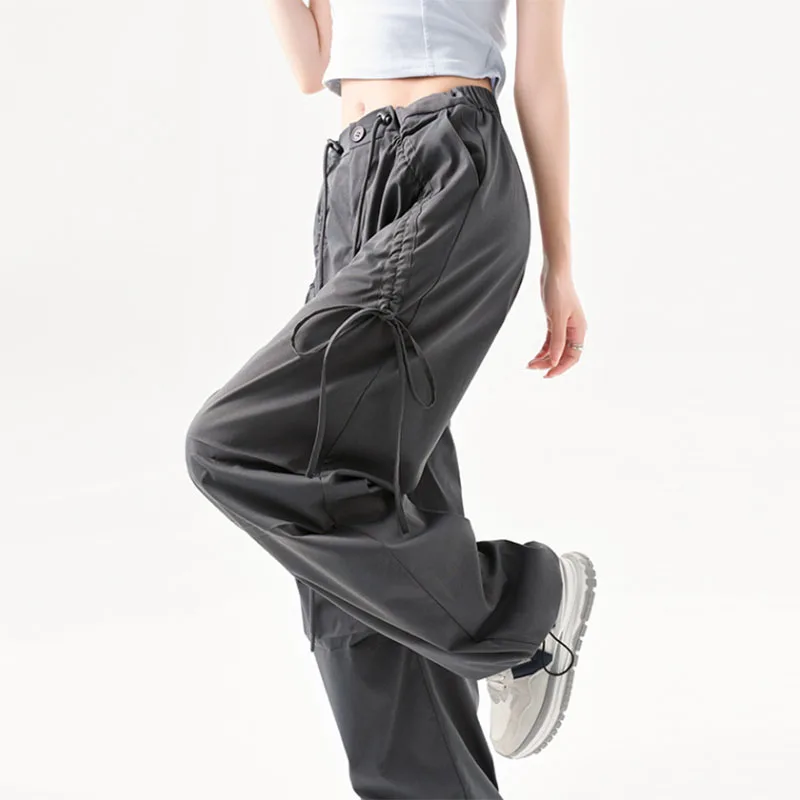 Y2K Harajuku Retro Parachute Pants Women Streetwear Personality Drawstring Cargo Pants Oversize Baggy Wide Leg Joggers Trousers