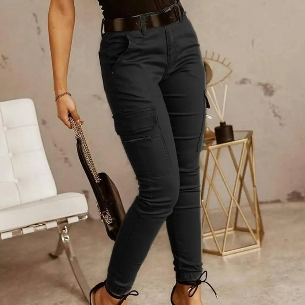 Trendy Women Pants Women Cargo Pants Low Waist Ankle Tied Zipper Pants Slim