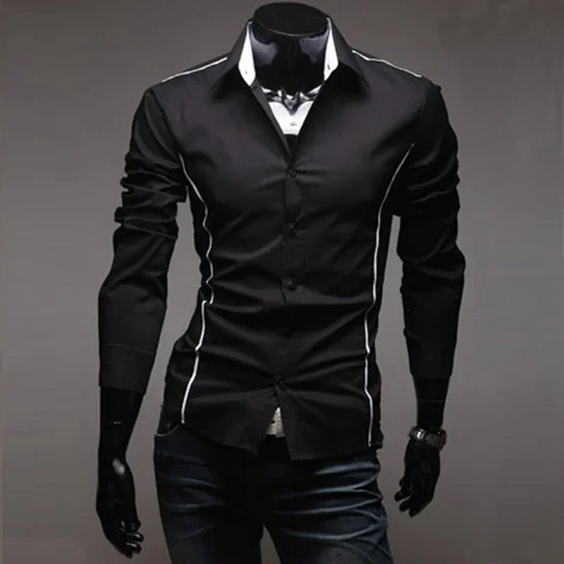 Mens Casual Shirts 2025 Single Breasted Men Slim Fit Dress Long Sleeve Shirts Soild Male Social Shirts Designer Chemise Homme