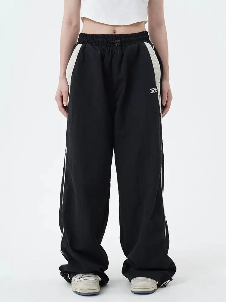 Retro Side Stripe Bowknot Wide Leg Pants Women High Waist Casual Sports Trousers Harajuku Cargo Pants Streetwear Hip Hop Joggers
