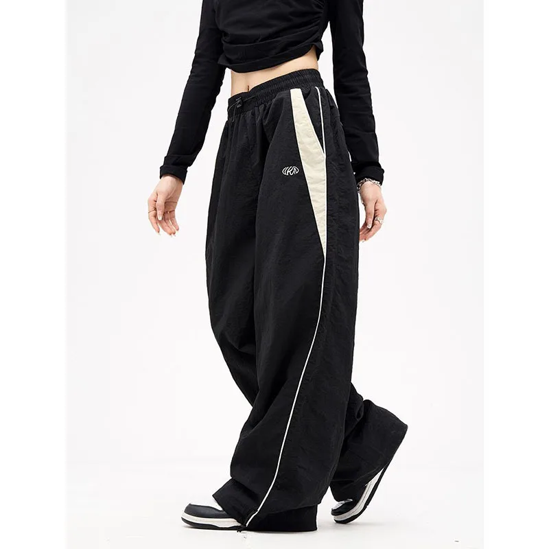 Retro Side Stripe Bowknot Wide Leg Pants Women High Waist Casual Sports Trousers Harajuku Cargo Pants Streetwear Hip Hop Joggers