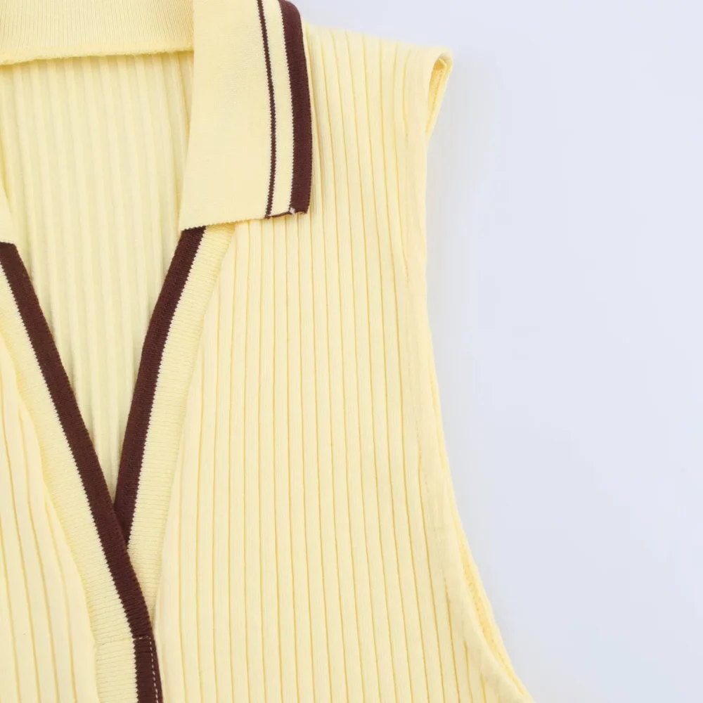 Summer New Fashion Style Ribbed Sleeveless Polo Collar T-shirt Sports Style Polo Shirt Vest Top Women's Clothing