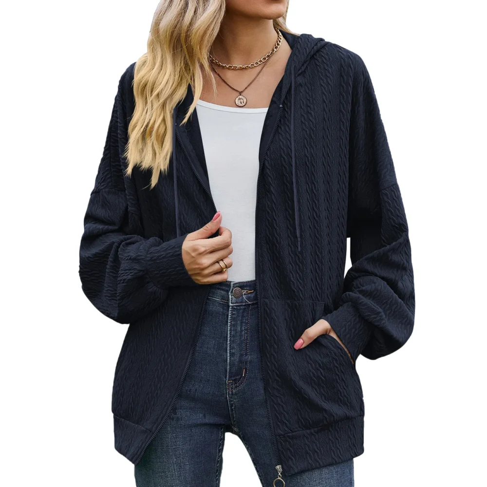 Autumn Winter Women Sweatshirt Zipper Casual Long Sleeve Solid Color Streetwear Hooded Coats Female Loose Harajuku Hoodies