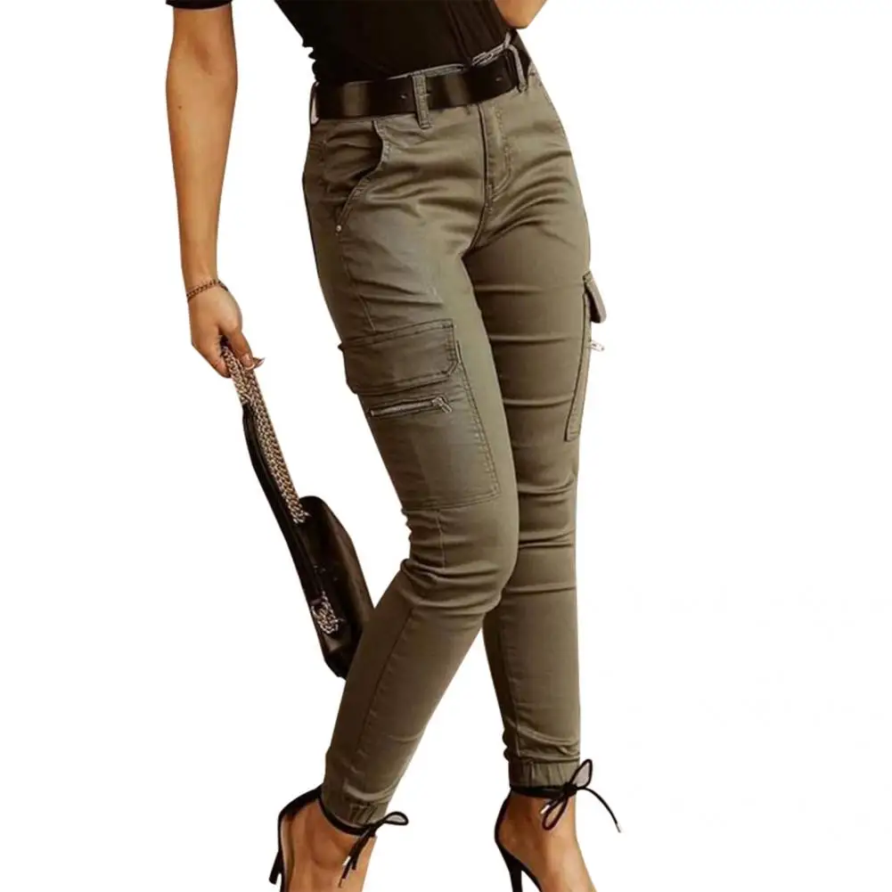 Trendy Women Pants Women Cargo Pants Low Waist Ankle Tied Zipper Pants Slim