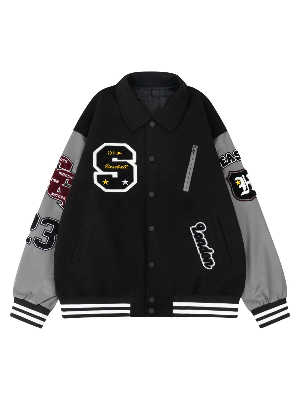Men's Bomber Jacket Faux Leather Sleeves Varsity Coat Vintage Letterman Lapel Collar Clothing Baseball Spring/Autumn Outerwear