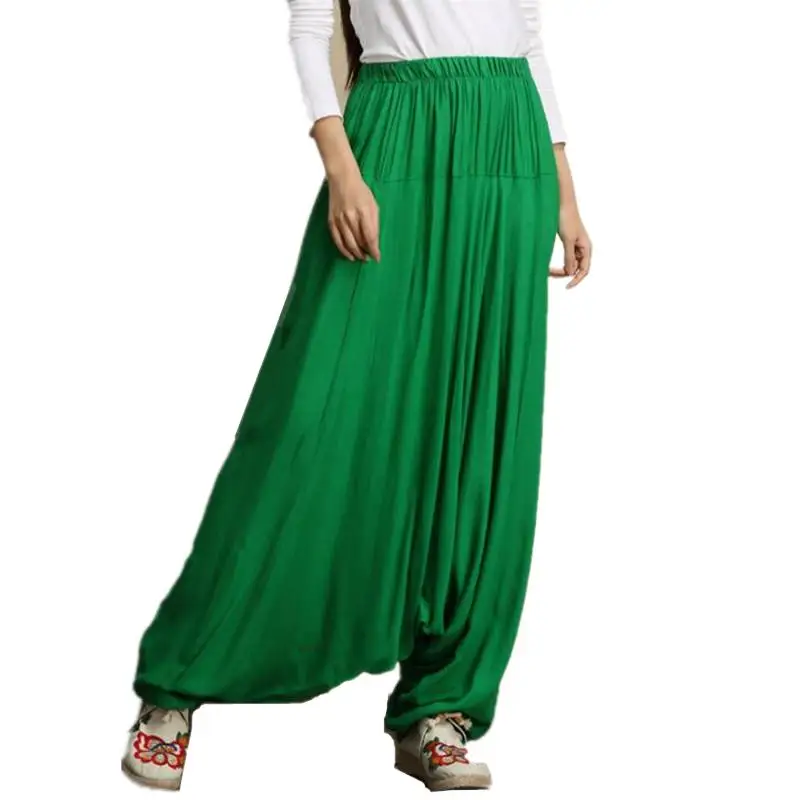 Women Summer Harem Pants Casual Cotton Solid Elastic Waist Wide Leg Pants Bottoms loose long trousers