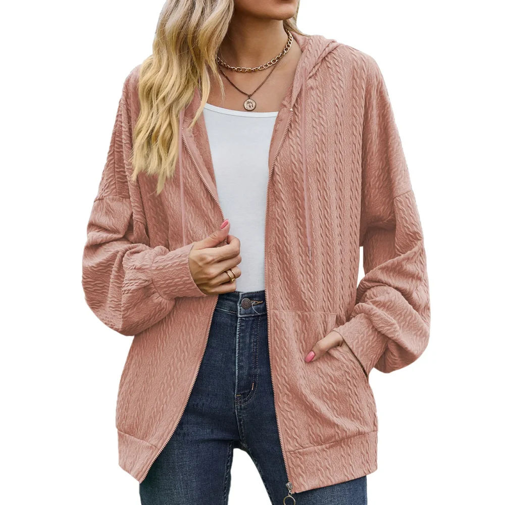 Autumn Winter Women Sweatshirt Zipper Casual Long Sleeve Solid Color Streetwear Hooded Coats Female Loose Harajuku Hoodies