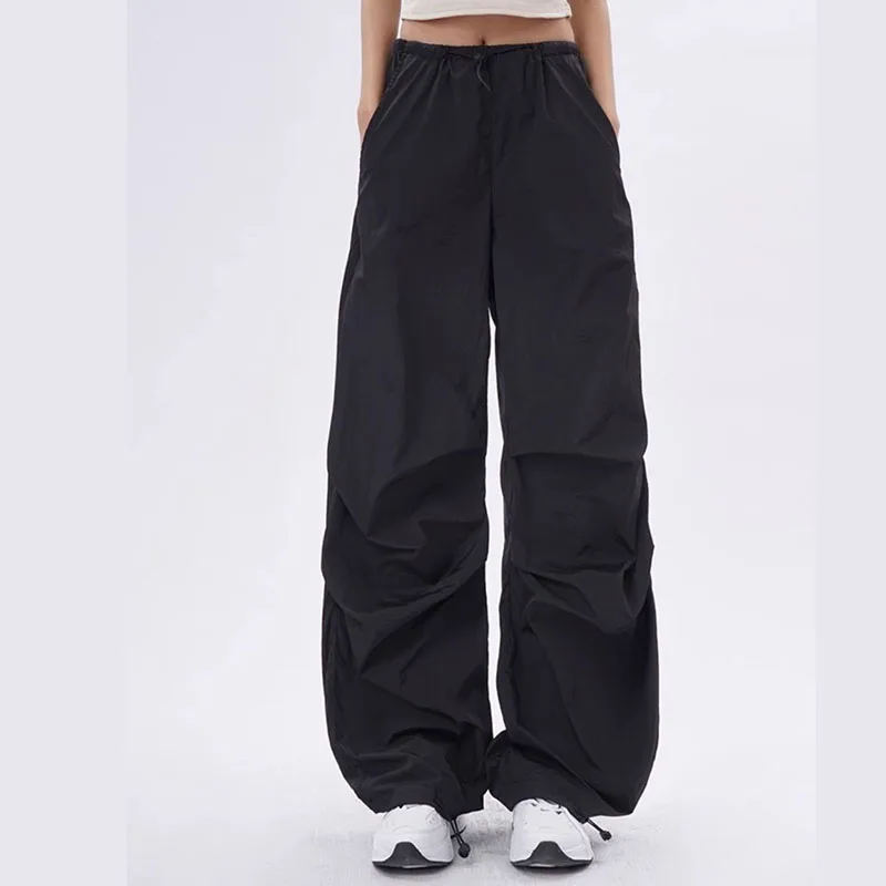 Summer Thin Women Parachute Pants Vintage Low-Waisted Baggy Joggers Sweatpants Female Y2K Streetwear Wide Leg Cargo Trousers