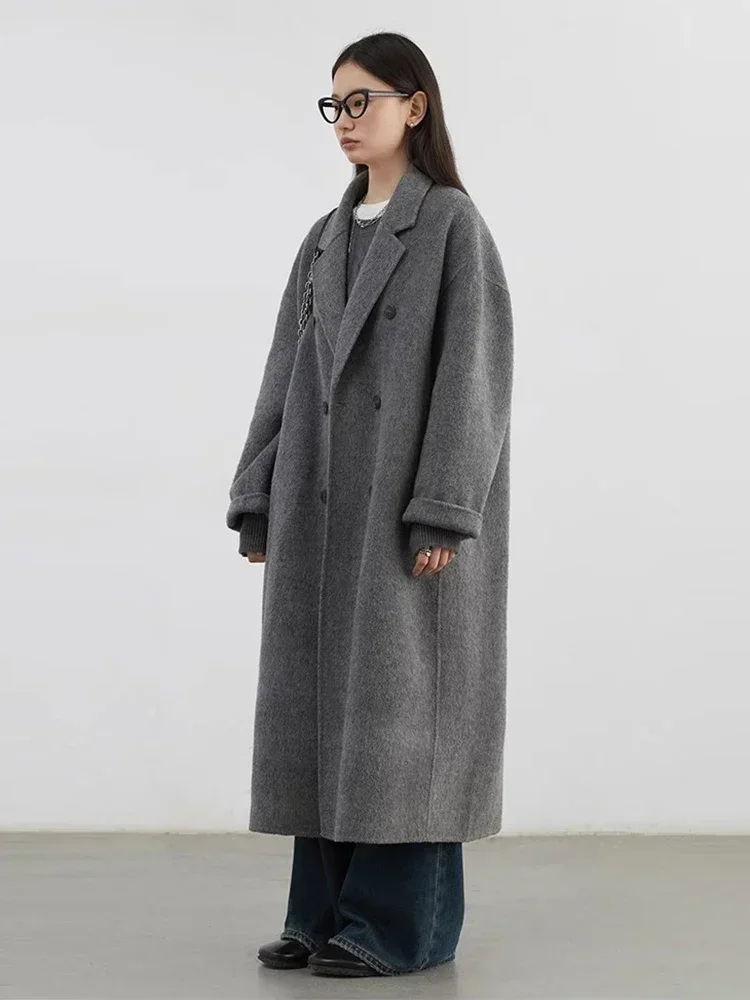 S4d776b0cb155445dba1766e4742cec97C.webp CHIC VEN Women Woolen Coat Double-breasted Basic Loose Casual Retro New Long Double-sided Female Overcoat Autumn Winter 2024
