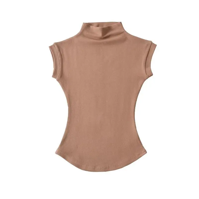 Women Summer Sexy Turtleneck Sleeveless T-Shirts Tops Solid Slim Pullovers Female Plus Size Causal Basics Tees Shirts 2026 Y2K
