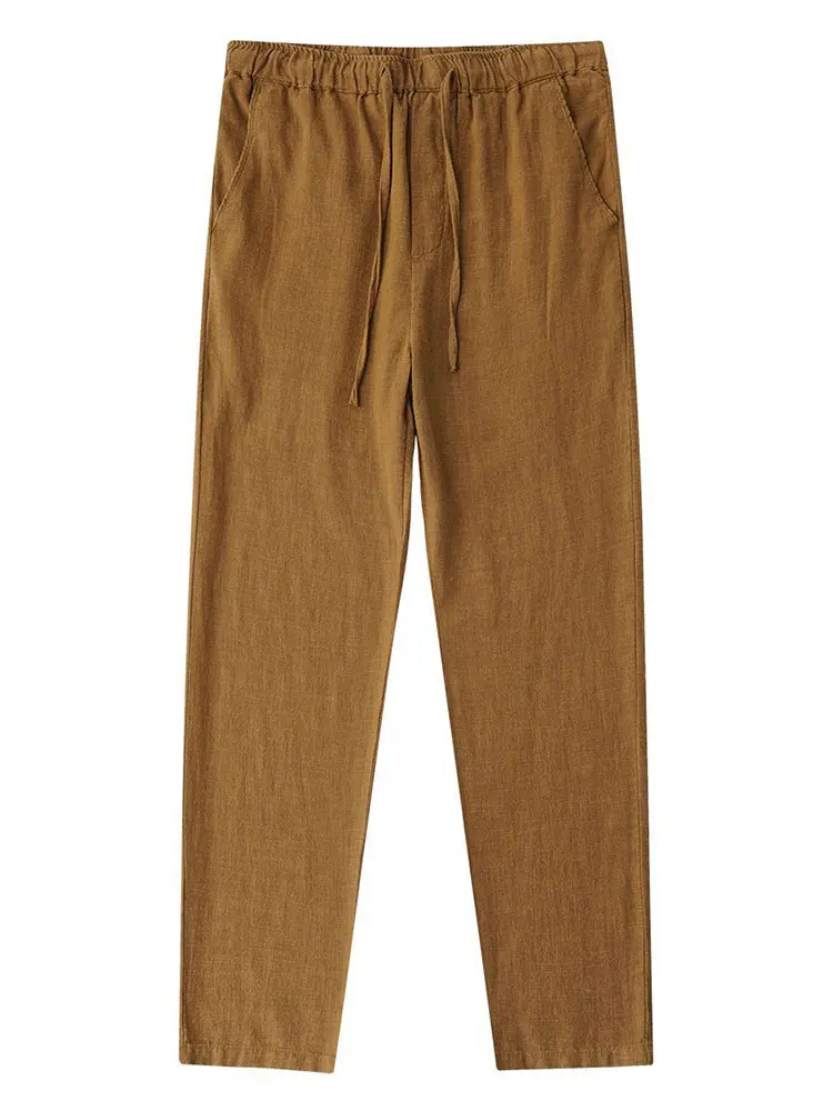 Straight Casual Cotton Linen Pants Men Wide Leg Lightweight Baggy Cotton Sweatpants Male Sport Jogger Straight Work Trousers