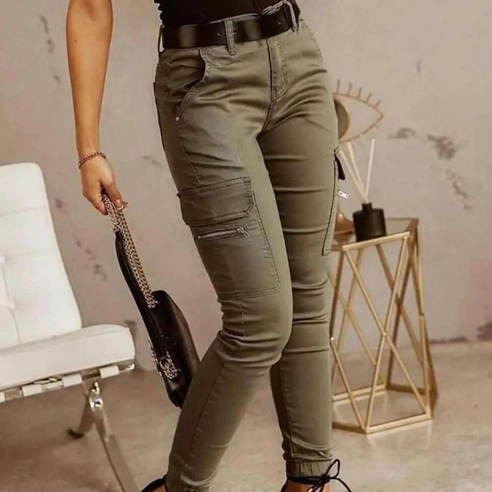 Trendy Women Pants Women Cargo Pants Low Waist Ankle Tied Zipper Pants Slim