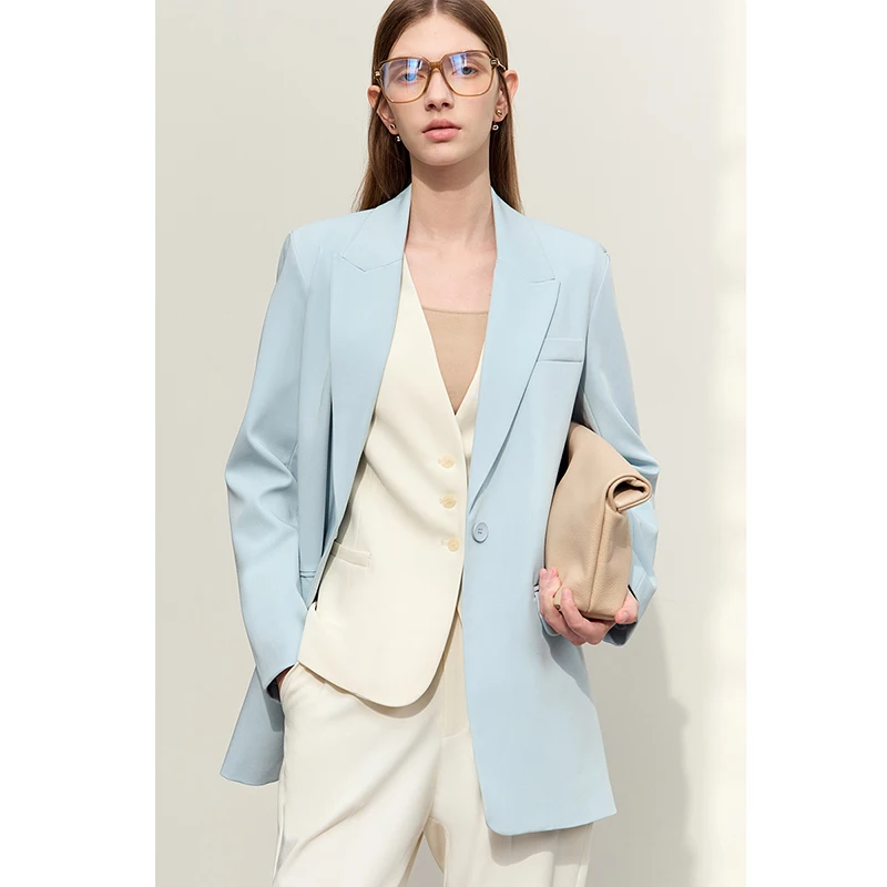 AMII Minimalism Blazer for Women Korean 2023 Sping New Loose Office Lady Women's Jacket Fashion Black Solid Female Coat