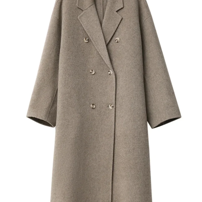 CHIC VEN Women Woolen Coat Double-breasted Basic Loose Casual Retro New Long Double-sided Female Overcoat Autumn Winter 2024