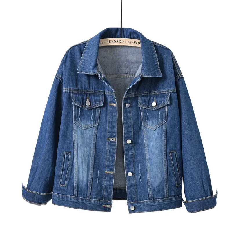 Women's Long-sleeved Coat, Single-breasted Lapel Denim Jacket, Fashion Slim Female Tops Outerwear Blue Female Overcoat