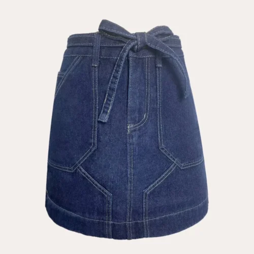 Women's Spring Summer Vintage Denim Mini Skirt Non-Stretch High Waist Belted Casual Streetwear Korean Y2K Fashion A-Line Skirt