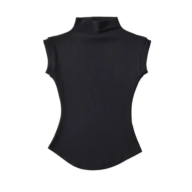 Women Summer Sexy Turtleneck Sleeveless T-Shirts Tops Solid Slim Pullovers Female Plus Size Causal Basics Tees Shirts 2026 Y2K