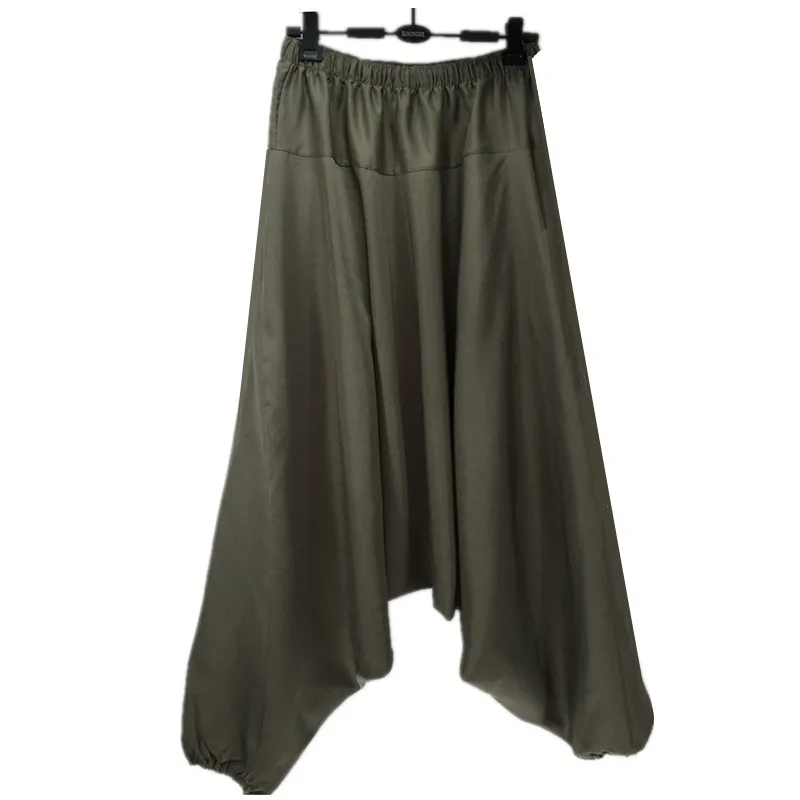 Women Summer Harem Pants Casual Cotton Solid Elastic Waist Wide Leg Pants Bottoms loose long trousers
