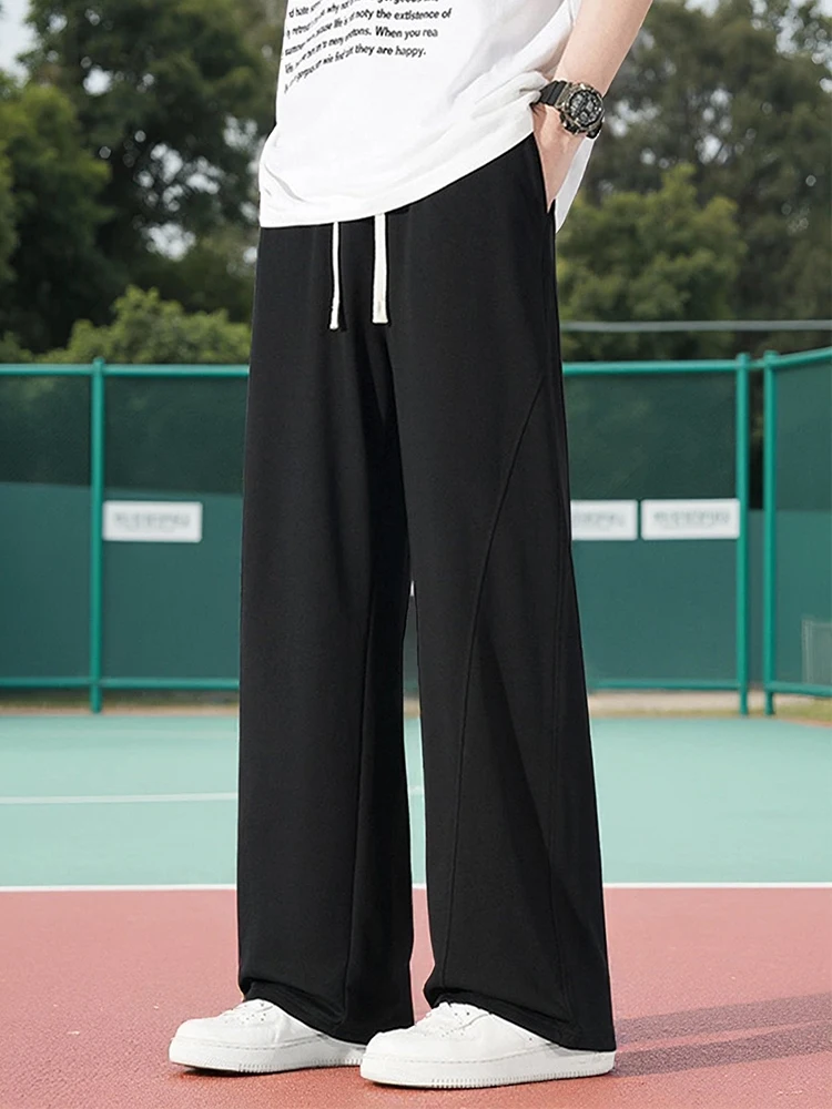 Summer Men's Sport Pants Lightweight Cotton Straight Leg Grey Sweatpants Loose Fit Jogging Pants Casual Home Gym Trousers