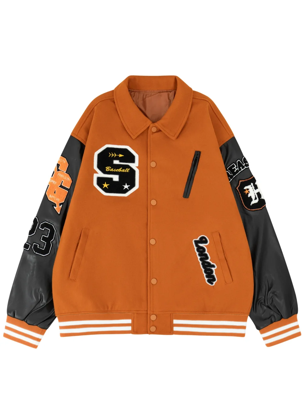 Men's Bomber Jacket Faux Leather Sleeves Varsity Coat Vintage Letterman Lapel Collar Clothing Baseball Spring/Autumn Outerwear