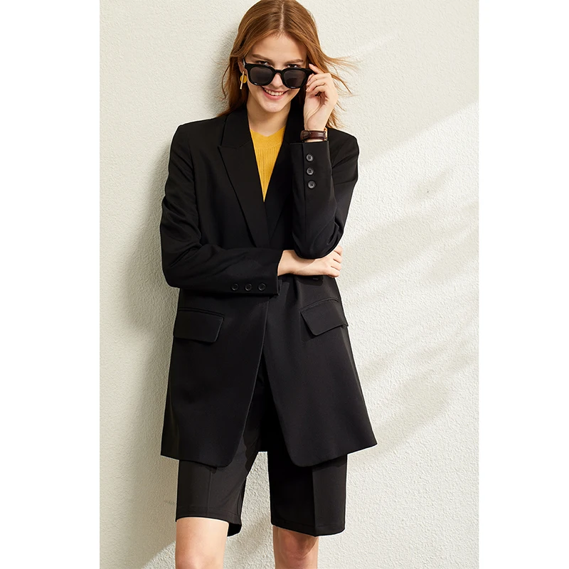 AMII Minimalism Blazer for Women Korean 2023 Sping New Loose Office Lady Women's Jacket Fashion Black Solid Female Coat