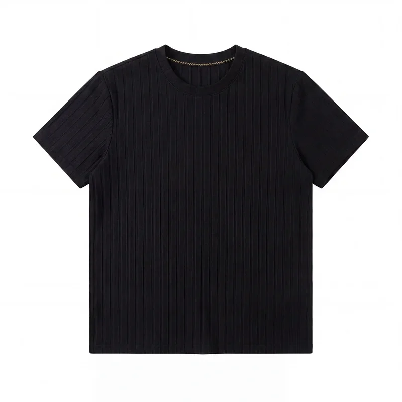 Men's Fashion Ribbed Knit T Shirt With Vertical Stripes Soft Elastic Fabric For Casual And Daily Use