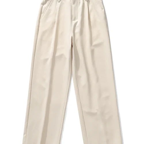 Men's Summer Casual Pants Korean Fashion Banding Waist Light and Thin Straight Slacks Basic Commute Suit Pants