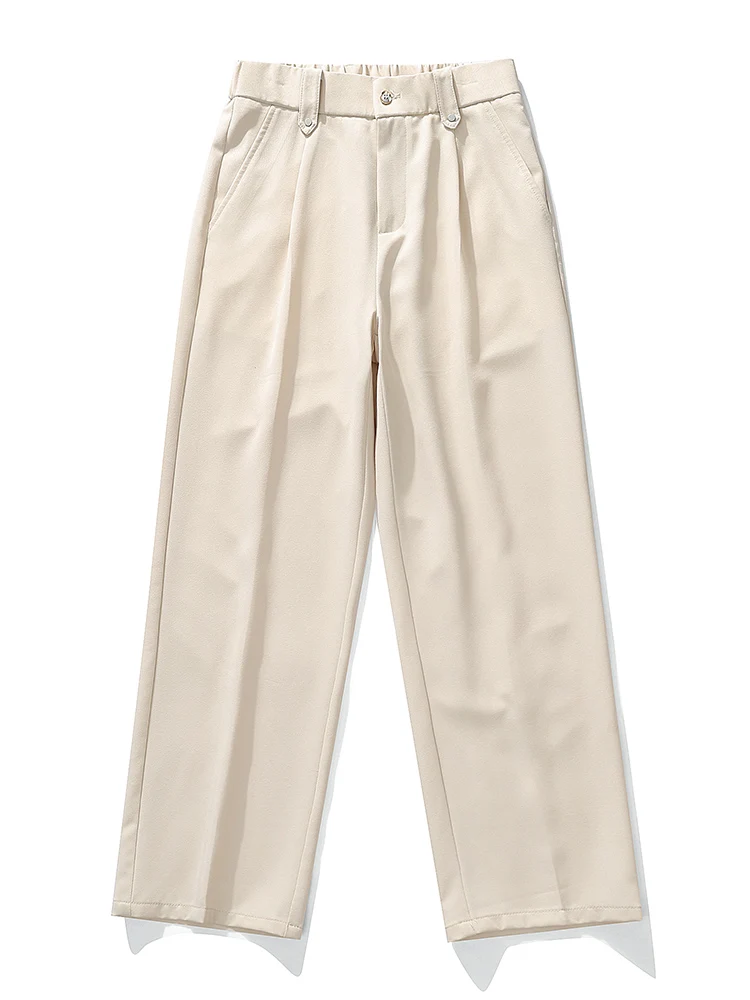 Men's Summer Casual Pants Korean Fashion Banding Waist Light and Thin Straight Slacks Basic Commute Suit Pants