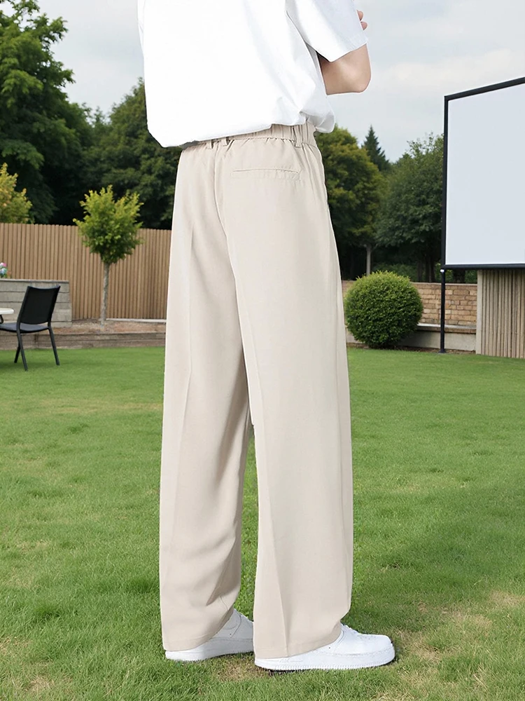 Men's Summer Casual Pants Korean Fashion Banding Waist Light and Thin Straight Slacks Basic Commute Suit Pants