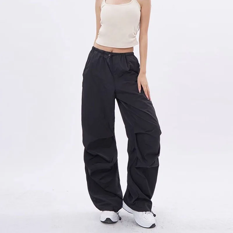 Summer Thin Women Parachute Pants Vintage Low-Waisted Baggy Joggers Sweatpants Female Y2K Streetwear Wide Leg Cargo Trousers