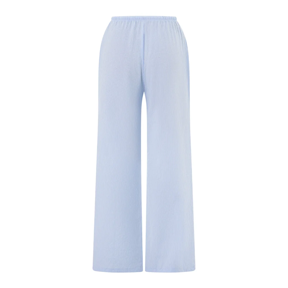Women Casual Loose Pants Elastic Waist Stylish Straight Pants Spring Summer Drawstring Lace-up Wide-leg Trousers 2024