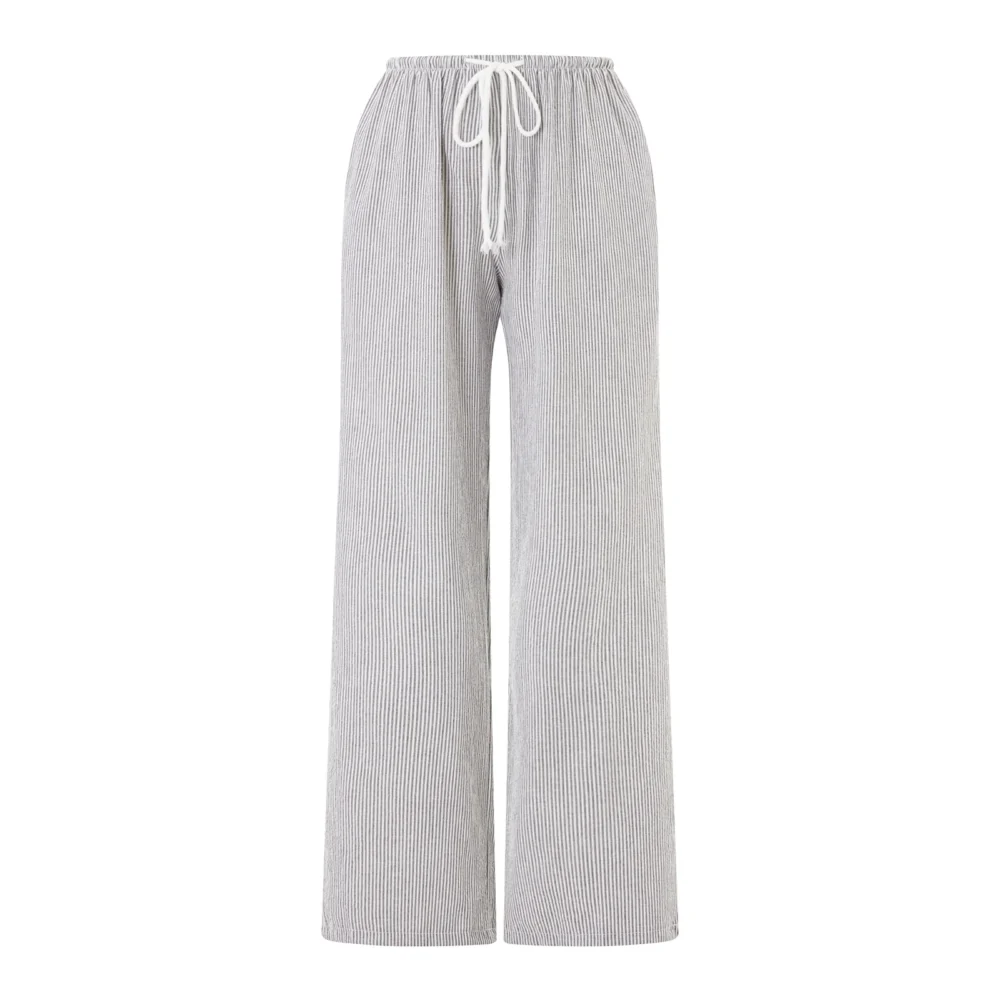 Women Casual Loose Pants Elastic Waist Stylish Straight Pants Spring Summer Drawstring Lace-up Wide-leg Trousers 2024