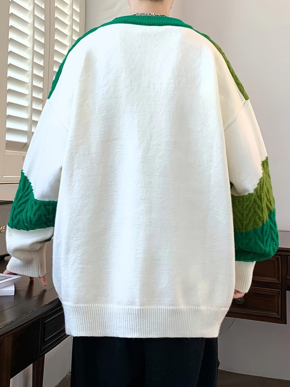 Men's Color-Block Spliced Knit Sweater – Green