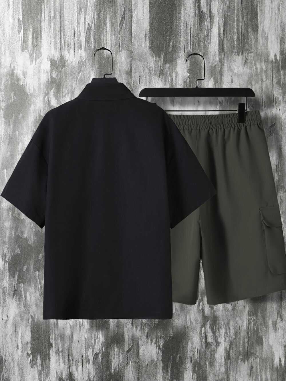 Men's Casual Athletic Top & Bottom 2-Piece Set – Black / Army Green