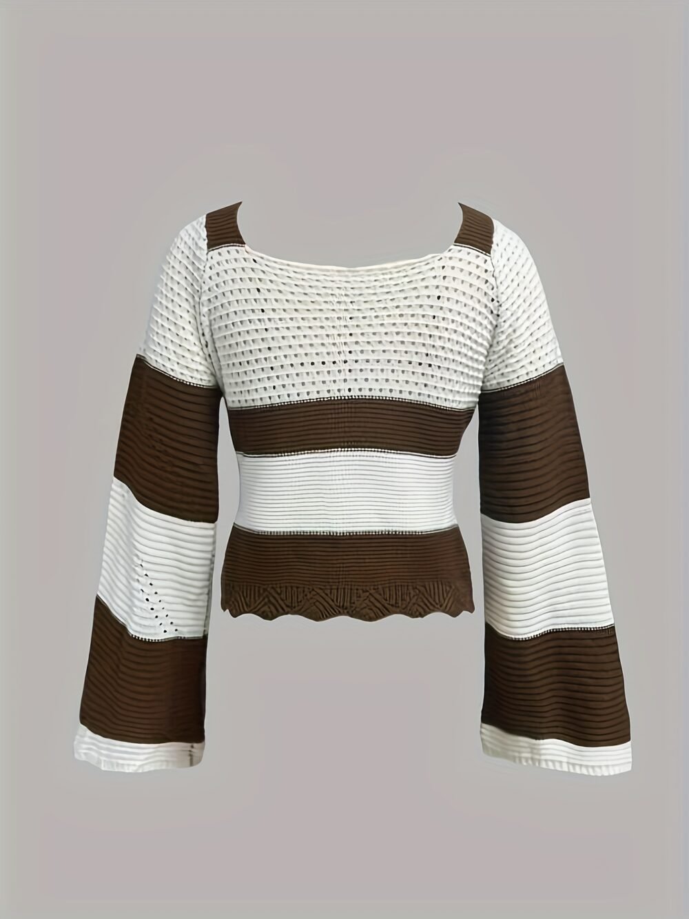 Women's Y2K Bell Sleeve Pullover Sweater – Coffee White