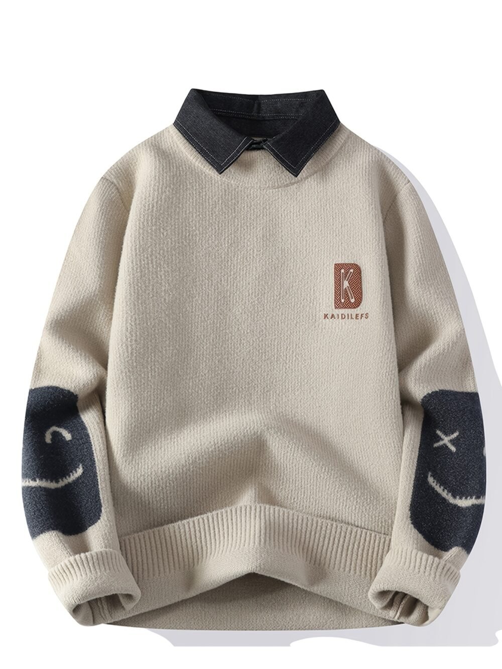 Men's Fake Two-Piece Knitted Sweater Cardigan