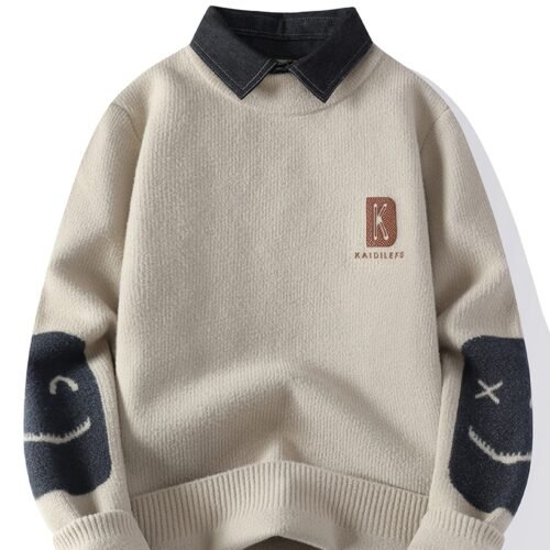 Men's Fake Two-Piece Knitted Sweater Cardigan