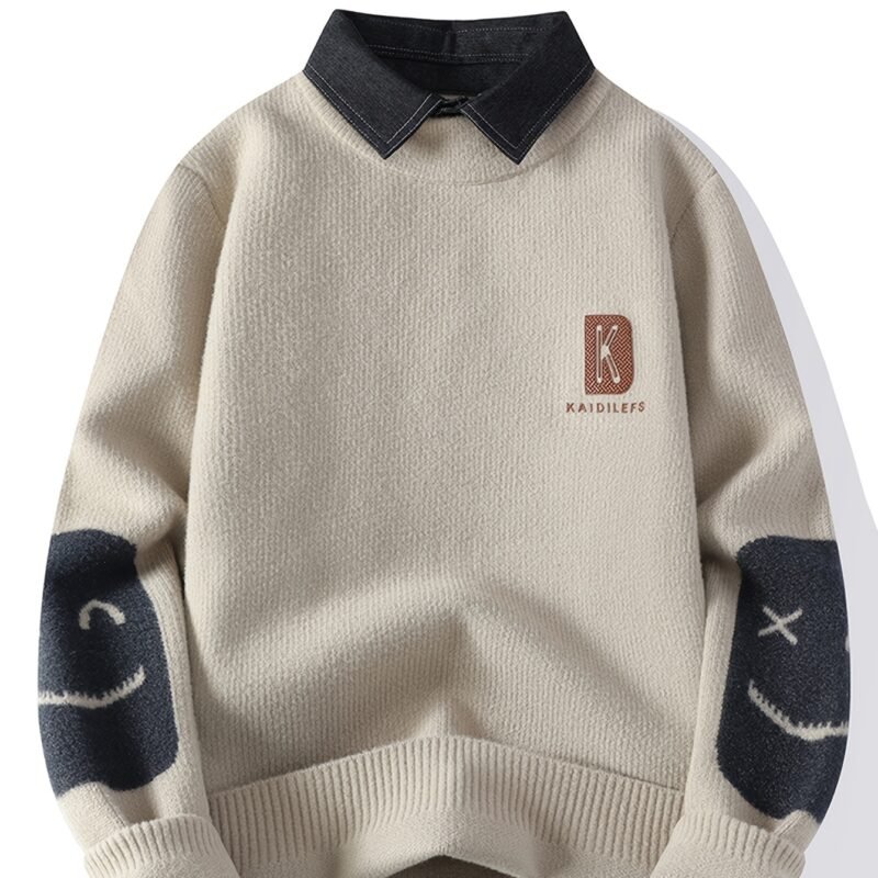 Men's Fake Two-Piece Knitted Sweater Cardigan