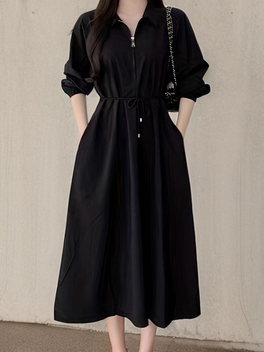Women's Lapel Tie Waist Elegant Dress
