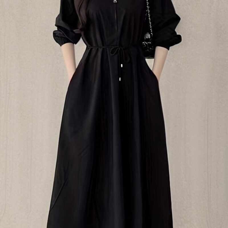 Women's Lapel Tie Waist Elegant Dress
