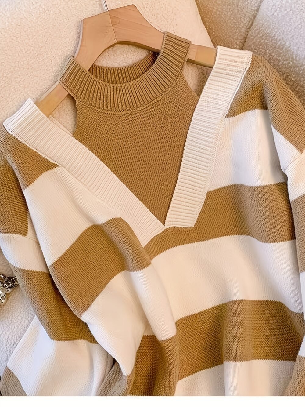 Women's Off-Shoulder Halter Neck Striped Sweater