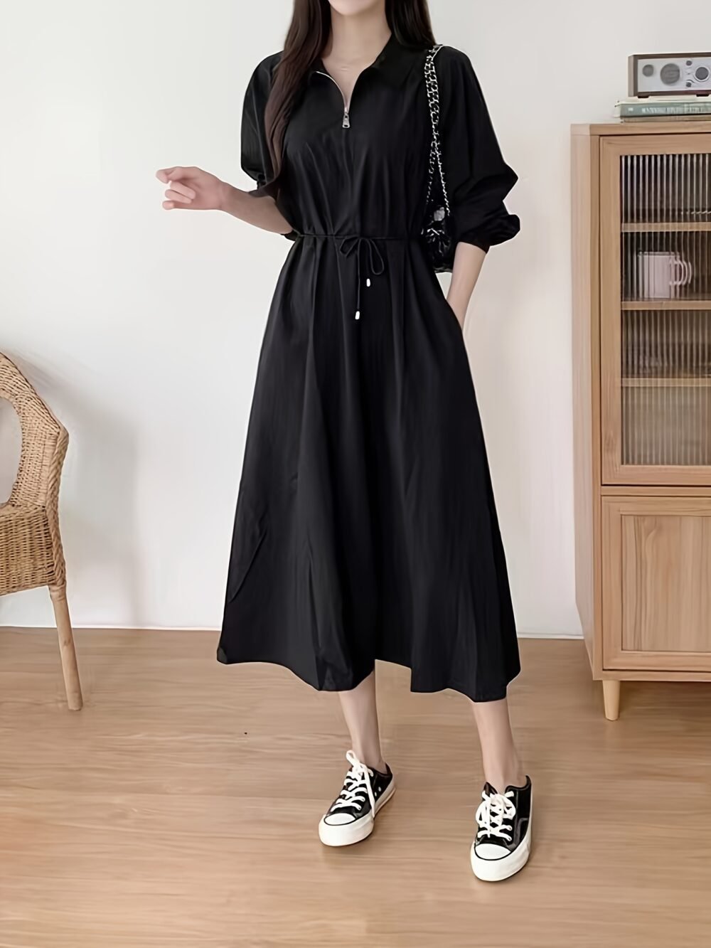 Women's Lapel Tie Waist Elegant Dress
