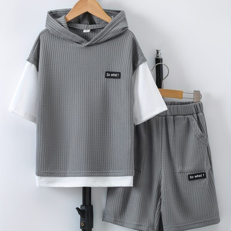Boys' 2-in-1 Letter Print Short Sleeve Outfit Set