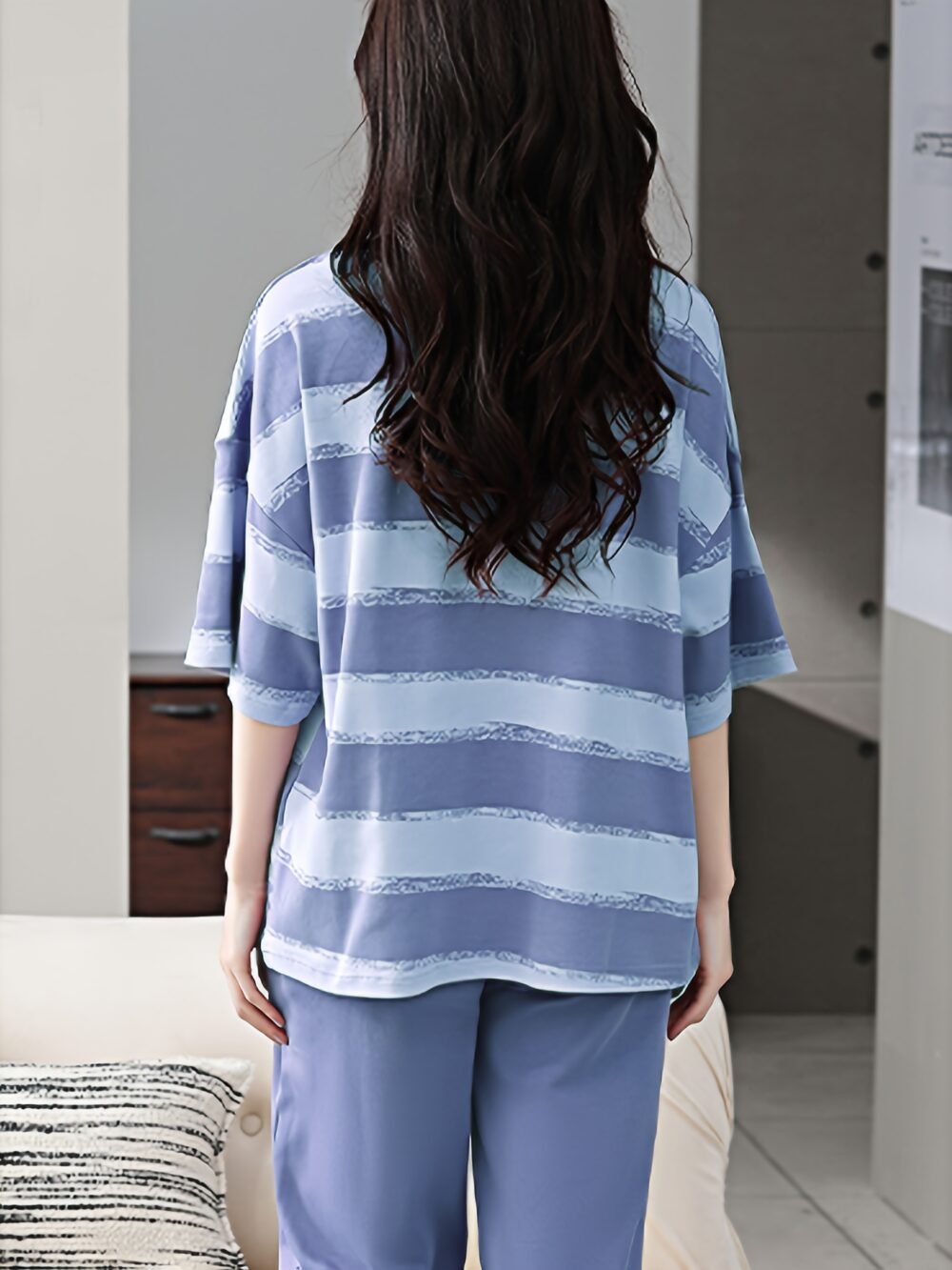 Women's Purple Striped Short Sleeve Pajama Set
