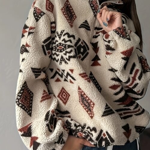 Women's Plush Sweatshirt with Zipper Neck Detail