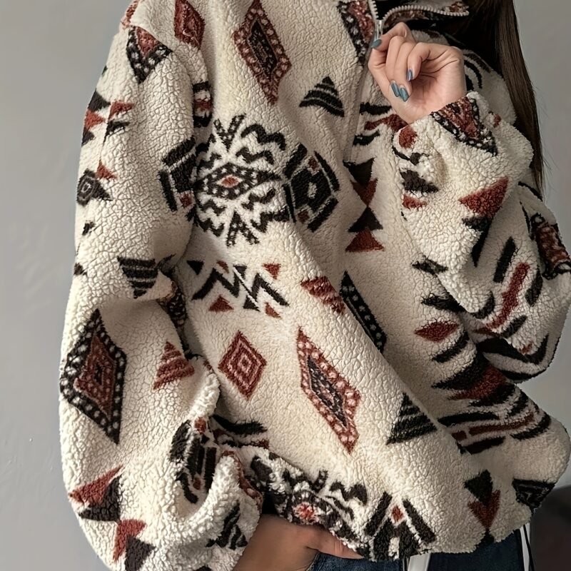 Women's Plush Sweatshirt with Zipper Neck Detail