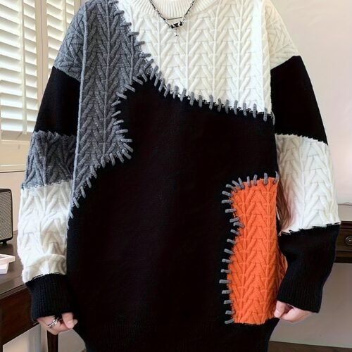 99067e1a-63d1-48fd-9fa3-283571f3a522.jpg Men's Trendy Spliced Knit Sweater